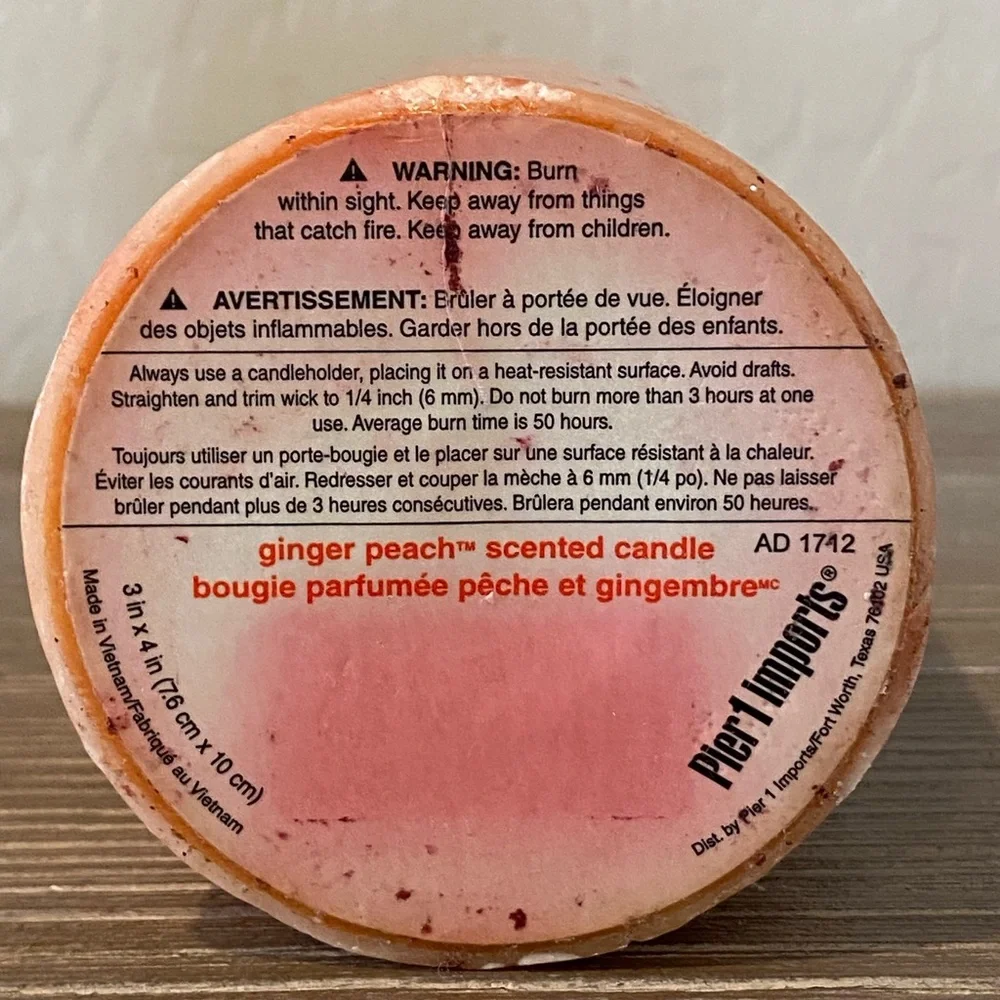 Pier 1 Imports Ginger Peach Pillar Candle 3” x 4” Deadstock